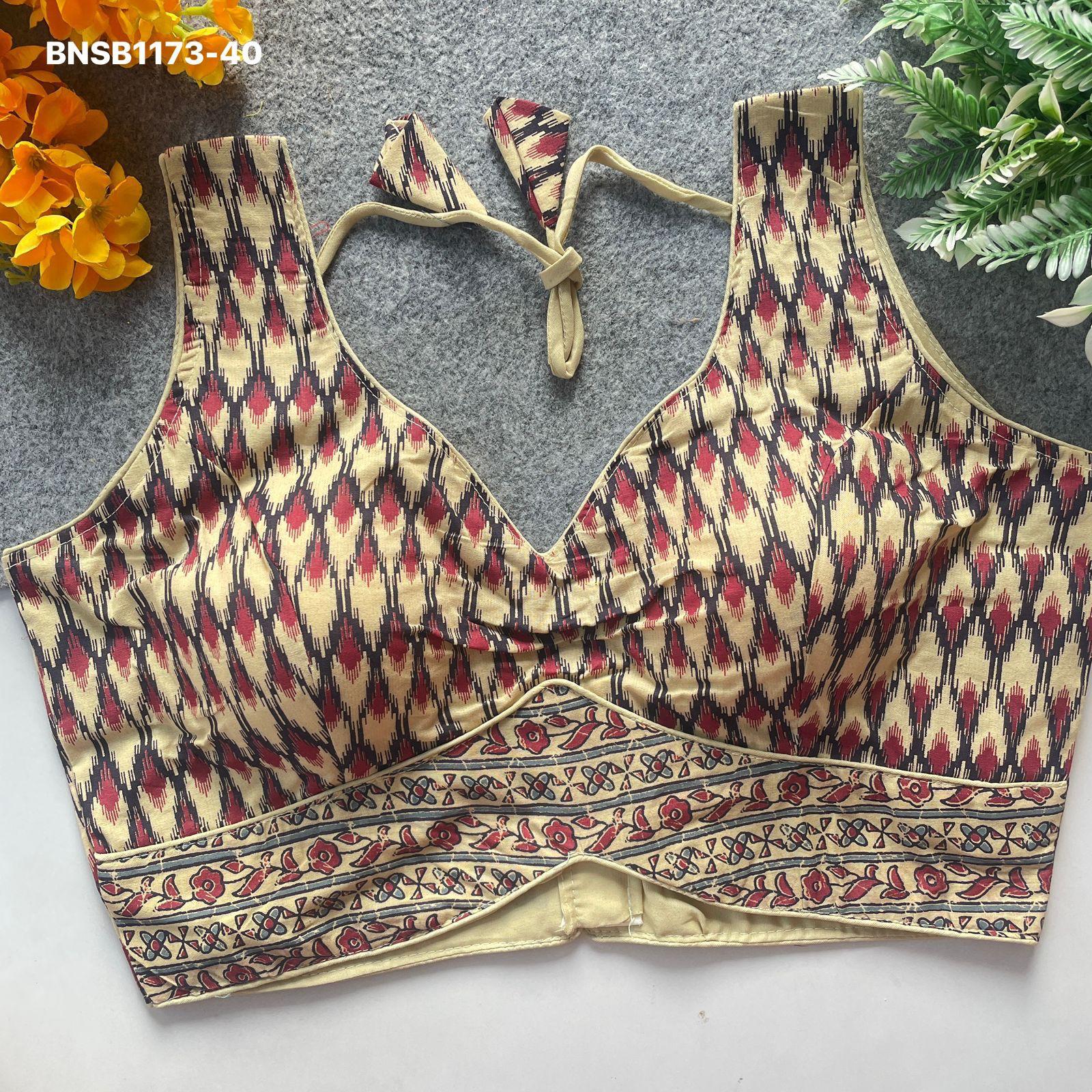 Ajrakh Printed Pure Cotton-Creamy Beige